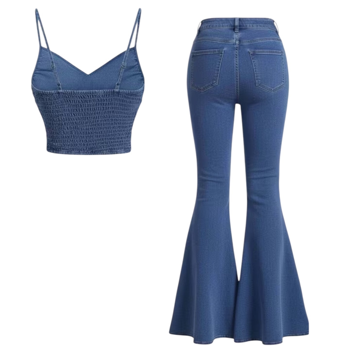 Denim Crop Top Bell Bottom Outfit